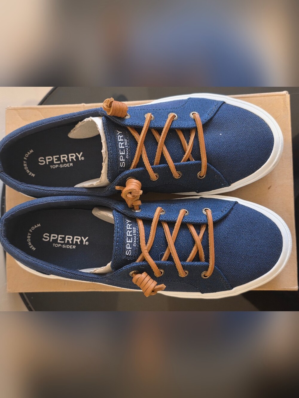 Women's Navy Canvas Casual Sneakers with Contrast White Sole - Picture 4 of 9